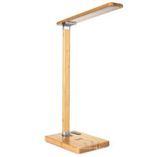 LED Wood Desk Lamp Touch Control Table Lamp with Wireless Chager USB Charging Port Swing Arm Reading Task Lights for Office